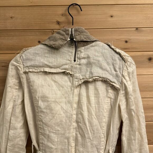 AllSaints Size 8 100% Linen Harlequin Button Front Trench Coat Lagenlook - Picture 8 of 15